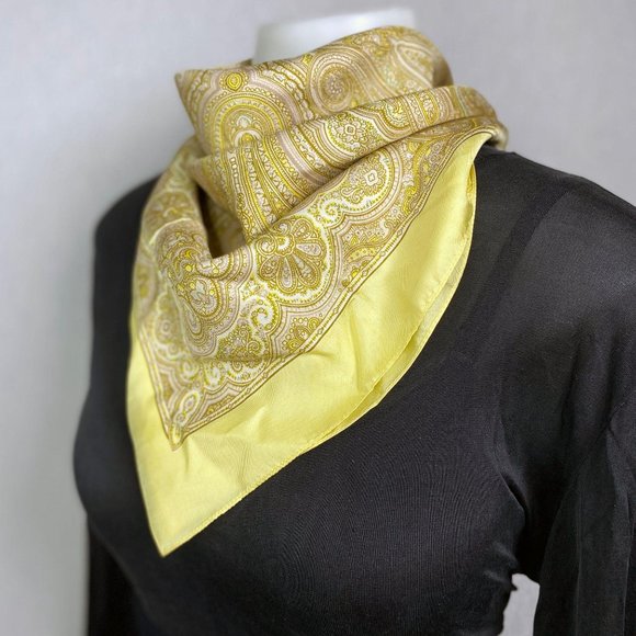 VTG Liberty Of London Silk Scarf Yellow Paisley - Picture 4 of 7